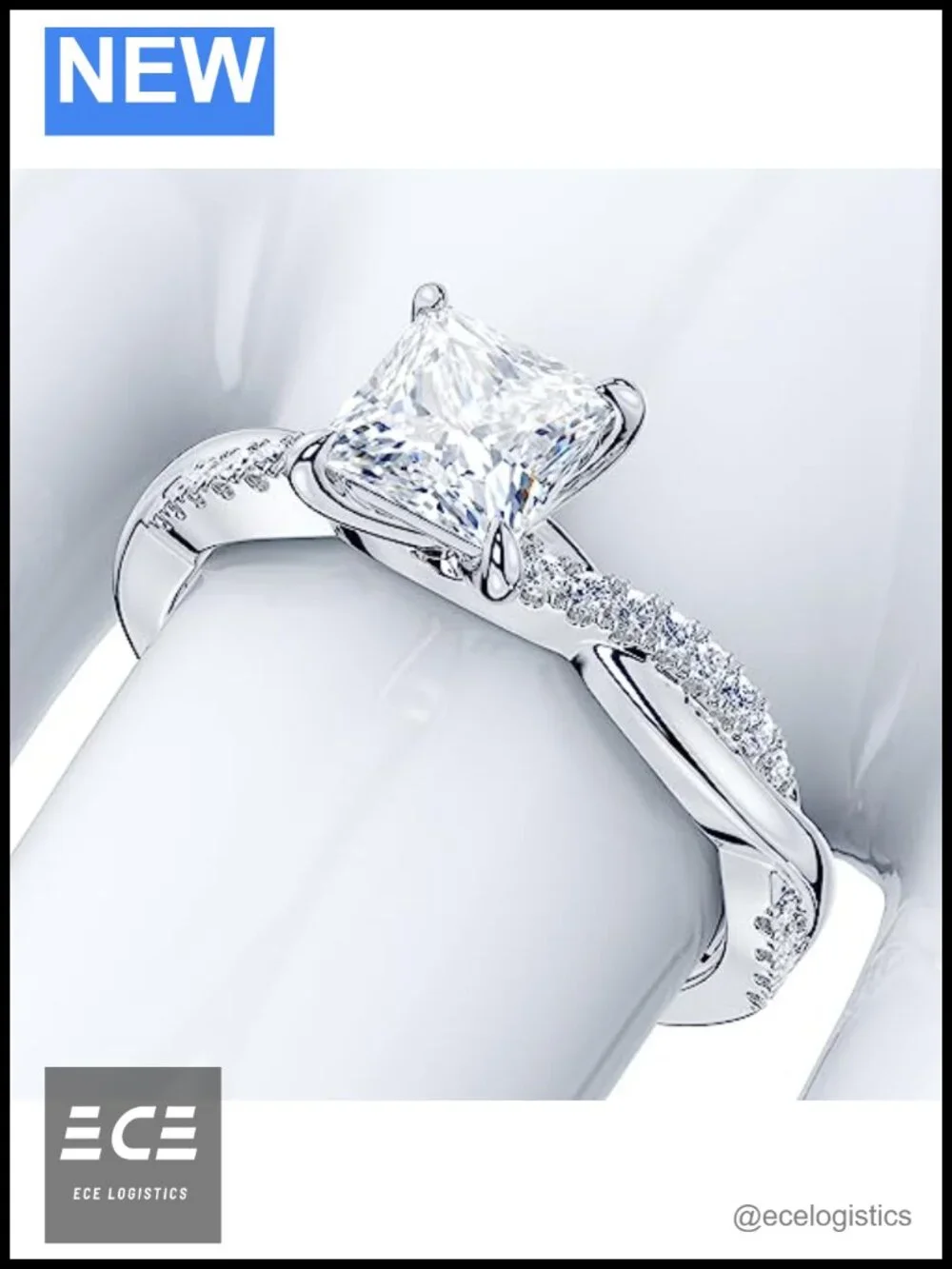 10k White Gold Princess Cut Moissanite Engagement Ring Promise Ring